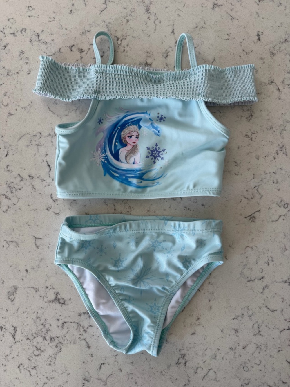 Girls Light Blue Elsa Two-Piece Swimsuit